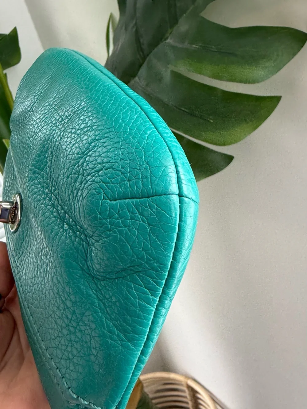 Coach Teal Pebbled Leather Wristlet
